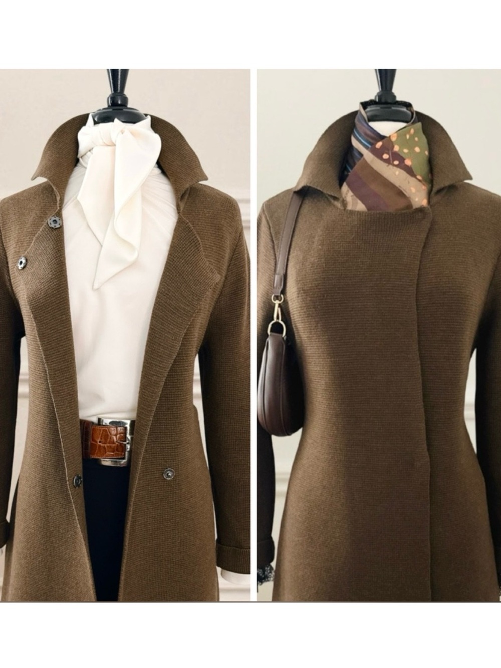 Eileen Fisher Knit Long Coat Cardigan Merino Wool Medium Brown Lagenlook Office - Picture 13 of 13